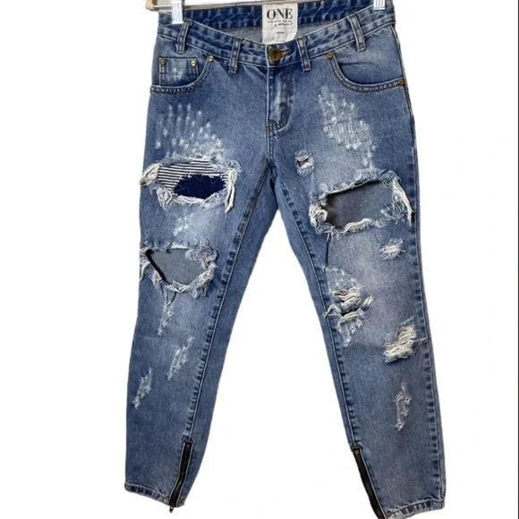 Revolve Jeans Womens 24 One Teaspoon Free Bird Dusty Destroyed Low Rise 90s Goth - Picture 5 of 14